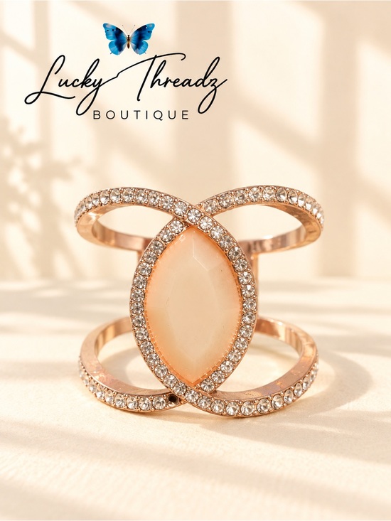 Jewelry - Rose Gold Rhinestone Marquise Faux Stone Statement Cuff Bracelet